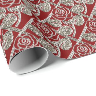 Metall-Rose-03-Rot-Silberverschenkpapier Geschenkpapier
