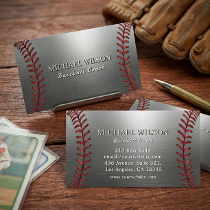 Metall Silber & rotes Nahtdesign Baseball Coach Visitenkarte