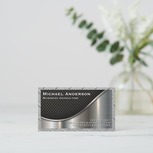 Metall | Steel | Schwarzes Mesh Visitenkarte (Stehend Vorderseite)