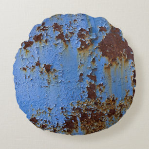 Metall- und Blaulacktextur. Rundes Kissen