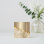 Metall und Glitzer Wave Gold Sq ID807 Quadratische Visitenkarte (Stehend Vorderseite)