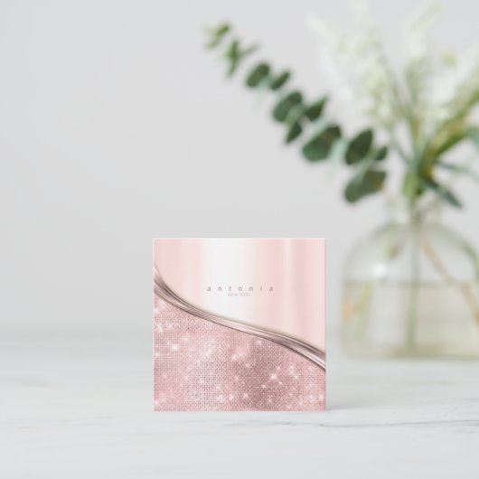 Metall und Glitzer Wave Rose Gold Sq ID807 Quadratische Visitenkarte (Stehend Vorderseite)