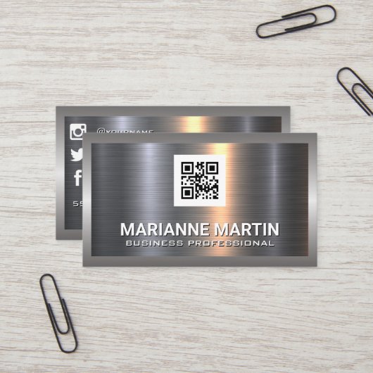 Metallaluminium | qr Code | Symbole für soziale Me Visitenkarte (Vorderseite/Rückseite Beispiel)