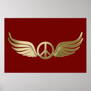 Metallaussehen Friedenszeichen mit Flügeln Poster
