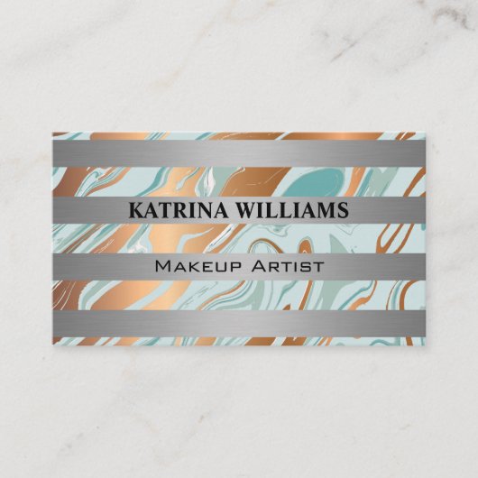 Metallbarren | Gold Green Marble Liquid Visitenkarte (Vorderseite)