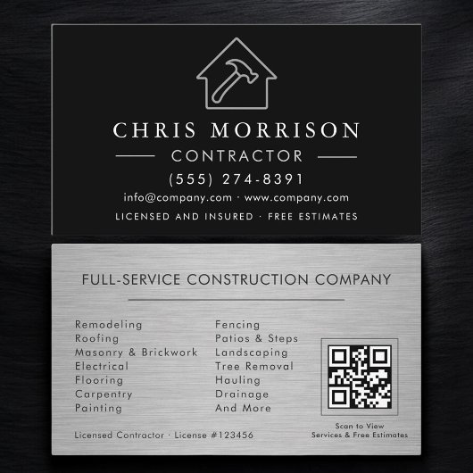 Metallbau-Konstruktion Schwarz Silber QR-Code Visitenkarte
