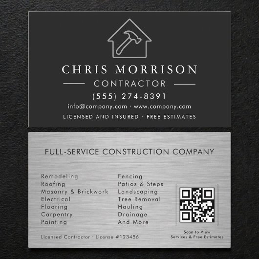 Metallbau-Konstruktion Schwarz Silber QR-Code Visitenkarte