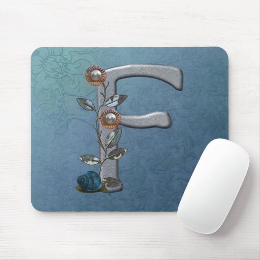 MetallBlumen-Monogramm F Mousepad (Mit Mouse)