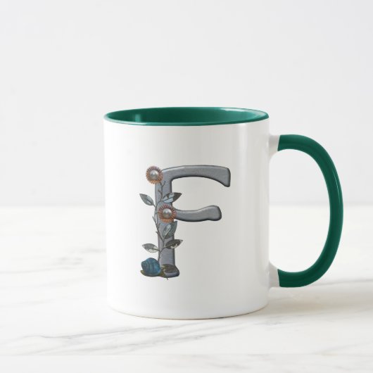 MetallBlumen-Monogramm F Tasse (Rechts)