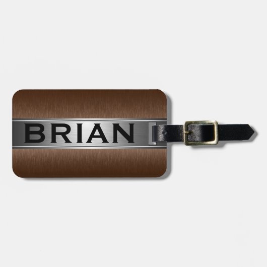 Metallbraun und silber gebürstetes Aluminium-Look Gepäckanhänger (Vorderseite horizontal)