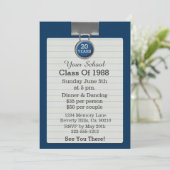 Metallclip-Briefpapier-blaues Klassen-Wiedersehen Einladung (Stehend Vorderseite)