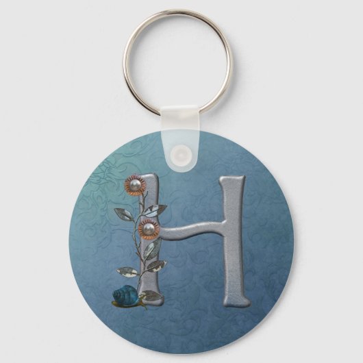Metalle Blume Monogramm H Schlüsselanhänger (Vorderseite)