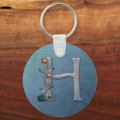 Metalle Blume Monogramm H Schlüsselanhänger (Vorderseite)