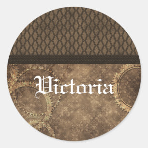 Metallgang Steampunk Aufkleber, Brown Runder Aufkleber