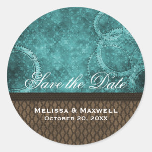 Metallgetriebe Save the Date Aufkleber, Aquamarin Runder Aufkleber