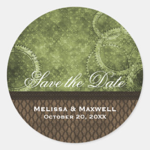 Metallgetriebe Save the Date Aufkleber, grün Runder Aufkleber