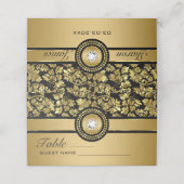 MetallgoldDamast und Diamanten Platzkarte (Außenseite Aufgefaltet)