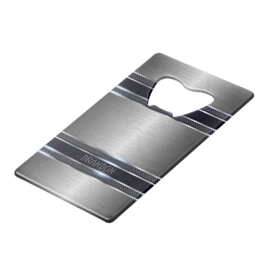 Metallgrau-Struktur Industriegeometrie Geldbeutel Flaschenöffner (Rückseite Schrägansicht)