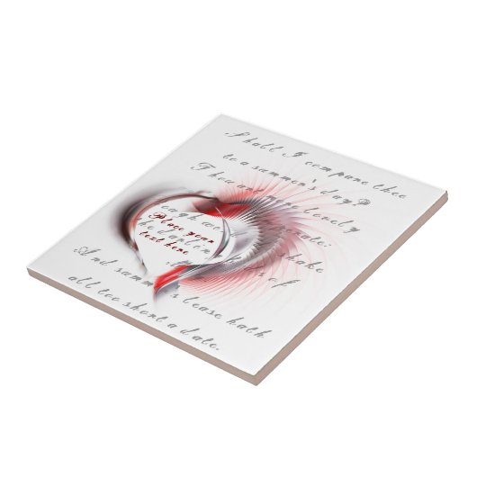 Metallherz mit Shakespeares Sonnet 18 Fliese (Seite)
