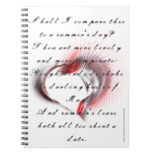 Metallherz mit Shakespeares Sonnet 18 Notizblock (Vorderseite)