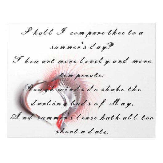 Metallherz mit Shakespeares Sonnet 18 Notizblock (Vorderseite)