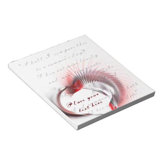 Metallherz mit Shakespeares Sonnet 18 Notizblock (angewinkelt)