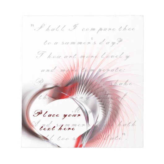 Metallherz mit Shakespeares Sonnet 18 Notizblock (Vorderseite)