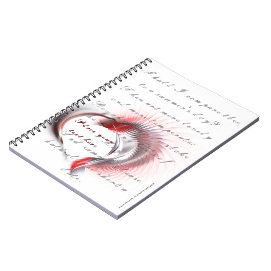 Metallherz mit Shakespeares Sonnet 18 Notizblock (Linke Seite)