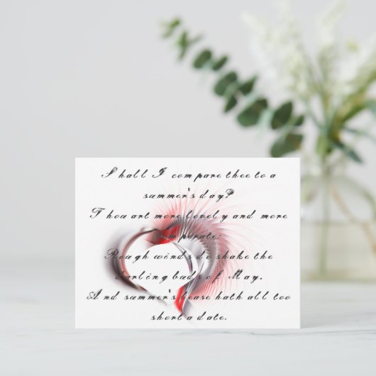 Metallherz mit Shakespeares Sonnet 18 Postkarte (Stehend Vorderseite)