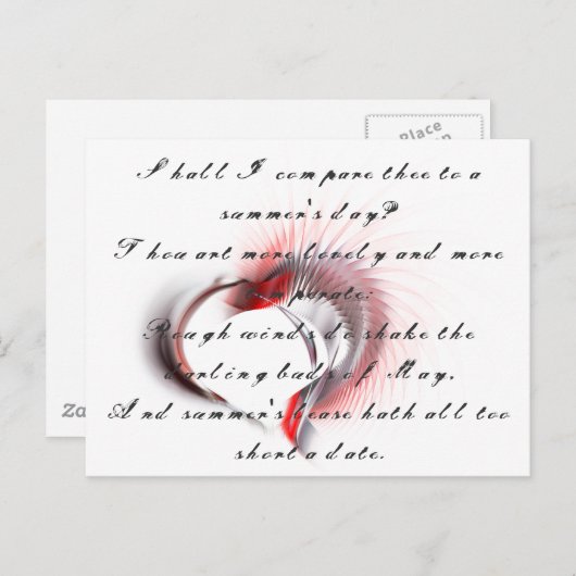 Metallherz mit Shakespeares Sonnet 18 Postkarte (Vorne/Hinten)