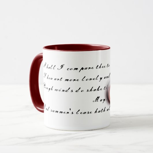 Metallherz mit Shakespeares Sonnet 18 Tasse (Vorderseite Links)