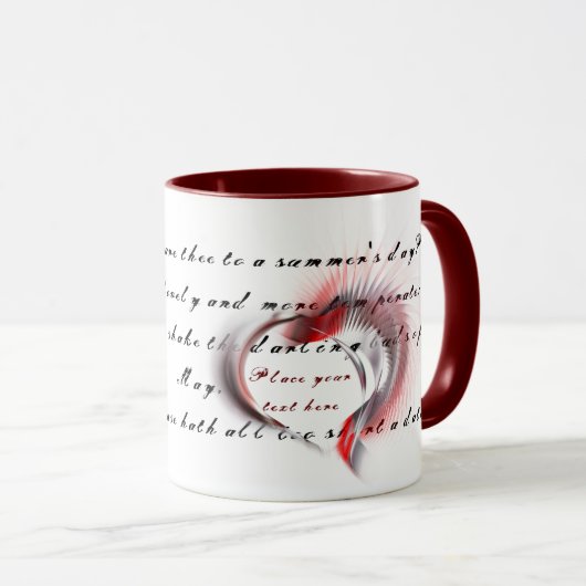 Metallherz mit Shakespeares Sonnet 18 Tasse (VorderseiteRechts)