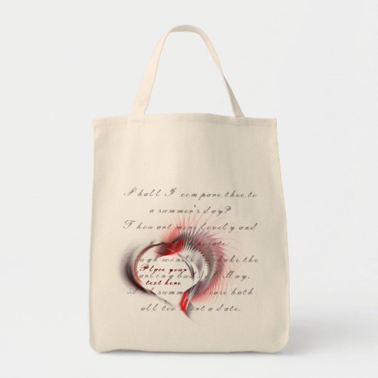 Metallherz mit Shakespeares Sonnet 18 Tragetasche (Vorne)