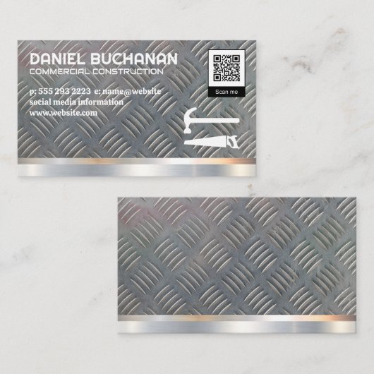Metallhintergrund | Hammersäge | QR-Code Visitenkarte (Vorne/Hinten)