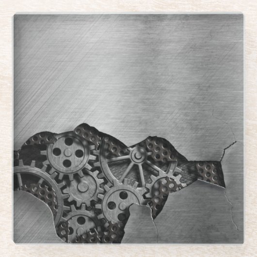 Metallhintergrund mit mechanischem Schaden Glasuntersetzer (Vorderseite)