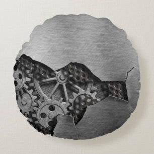 Metallhintergrund mit mechanischem Schaden Rundes Kissen
