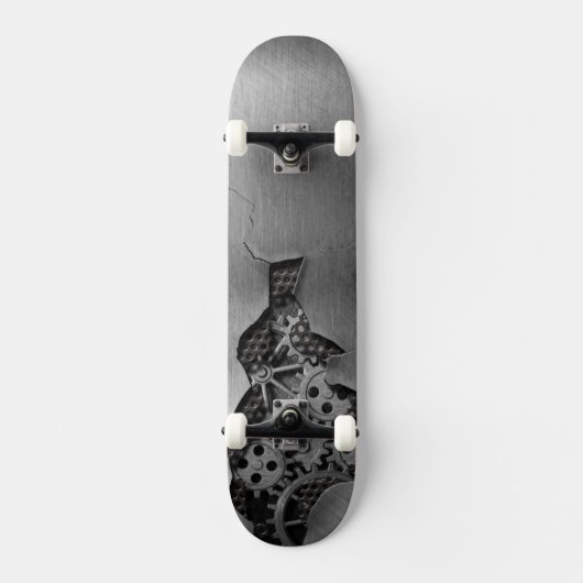 Metallhintergrund mit mechanischem Schaden Skateboard (Vorderseite)
