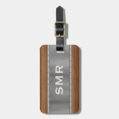 Metallholz-Look Modernes Personalisiertes Monogram Gepäckanhänger (Vorderseite vertikal)