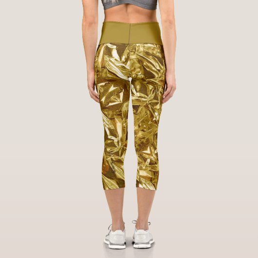 Metallic Abstract 101 Deep Gold Capri Leggings (Rückseite)