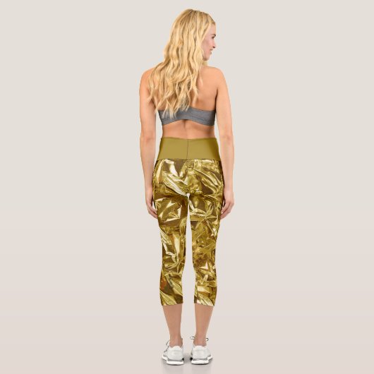 Metallic Abstract 101 Deep Gold Capri Leggings (Rückseite)