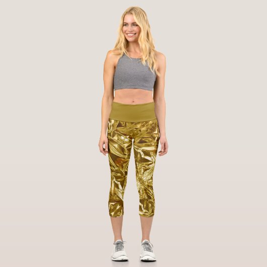 Metallic Abstract 101 Deep Gold Capri Leggings (Vorderseite)