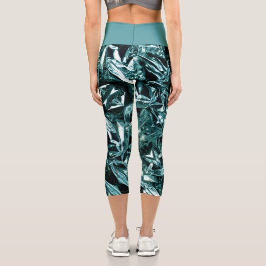 Metallic Abstract 101 Deep Teal Capri Leggings (Rückseite)