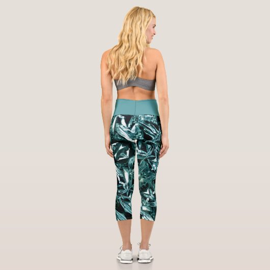 Metallic Abstract 101 Deep Teal Capri Leggings (Rückseite)