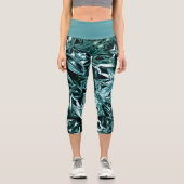 Metallic Abstract 101 Deep Teal Capri Leggings (Vorderseite)