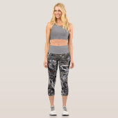 Metallic Abstract 101 Steel Gray Capri Leggings (Vorderseite)