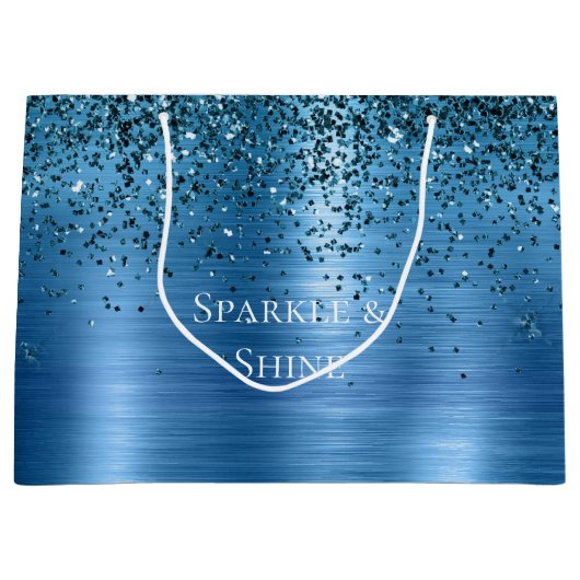 Metallic Aqua Blue Glitzer Große Geschenktüte (Vorderseite)