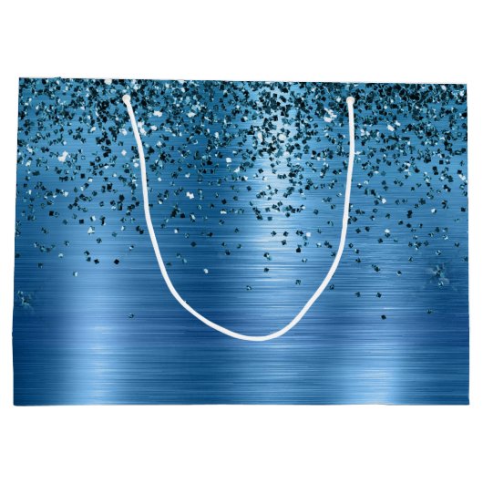 Metallic Aqua Blue Glitzer Große Geschenktüte (Rückseite)