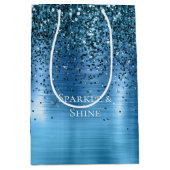 Metallic Aqua Blue Glitzer Mittlere Geschenktüte (Vorderseite)