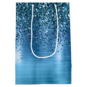 Metallic Aqua Blue Glitzer Mittlere Geschenktüte (Rückseite)