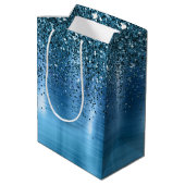 Metallic Aqua Blue Glitzer Mittlere Geschenktüte (Rückseite Schrägansicht)